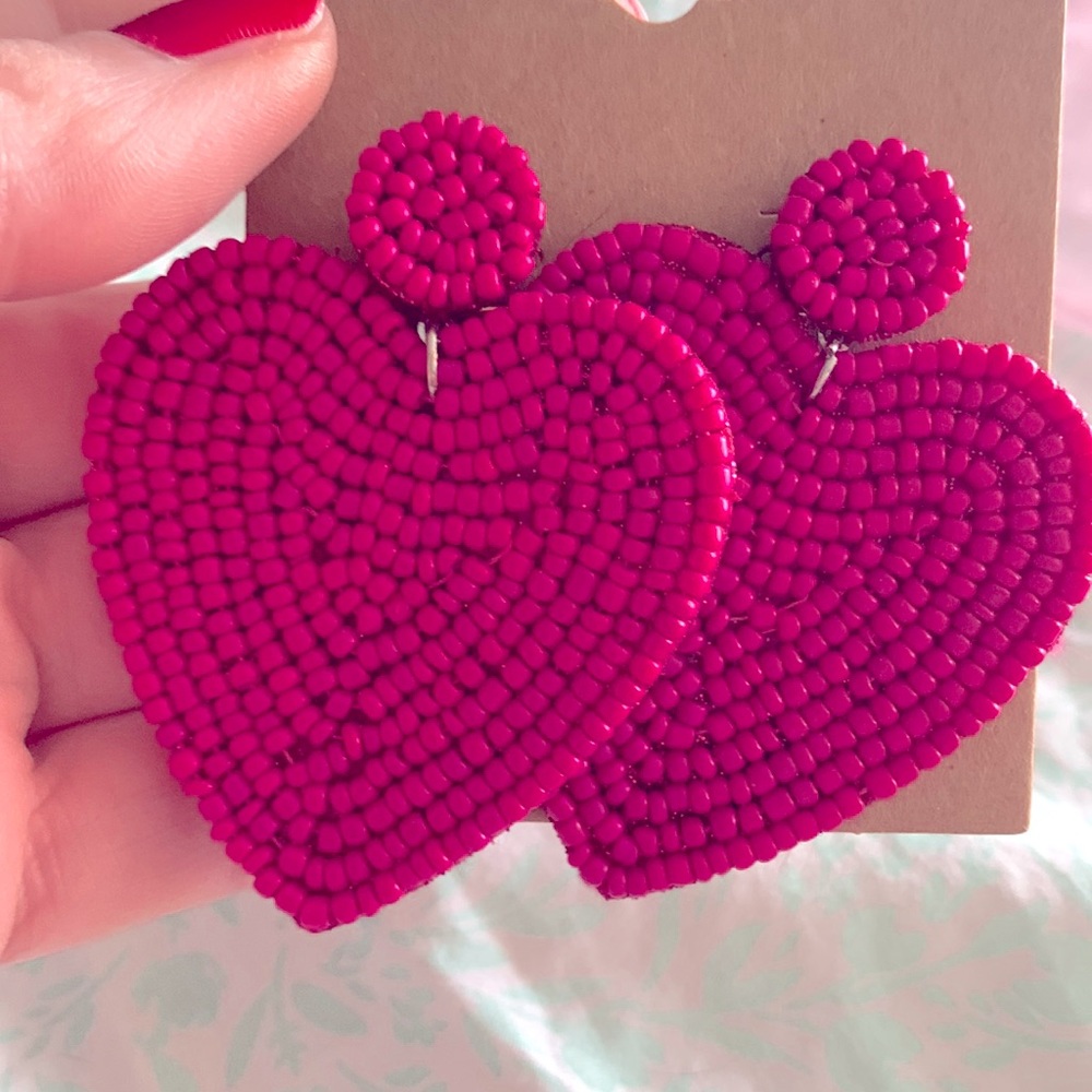 Handmade hot pink heart earrings